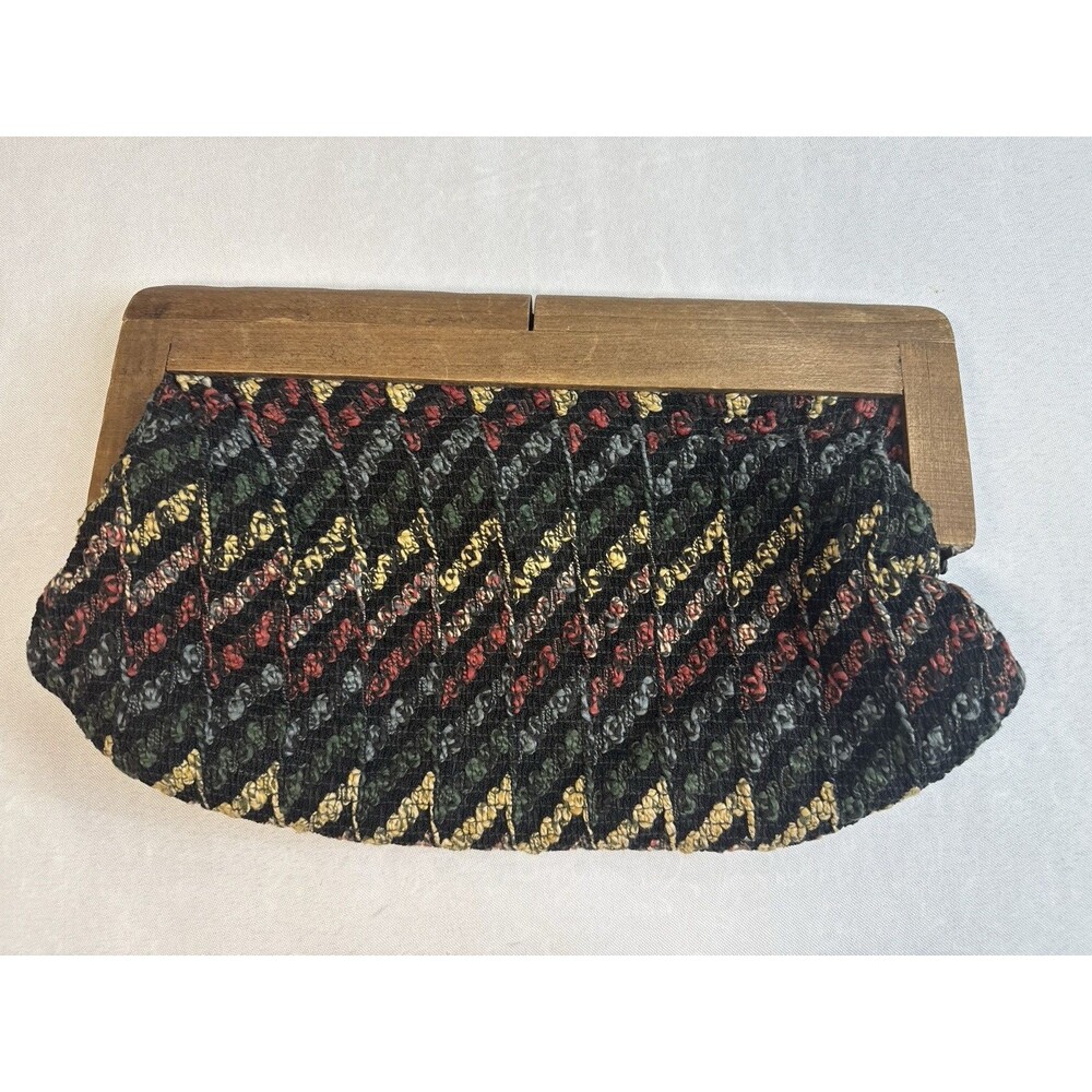 Vintage 1940’s Woven Cloth Wooden Clasp Handbag Clutch Purse
